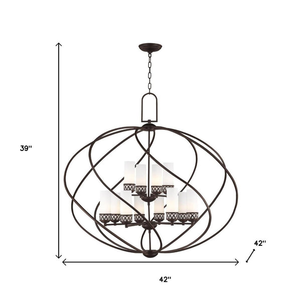 HomeRoots Twelve Light Dimmable Chandelier - Contemporary Steel Shades, Stylish Cylinder Design for Any Space 687493