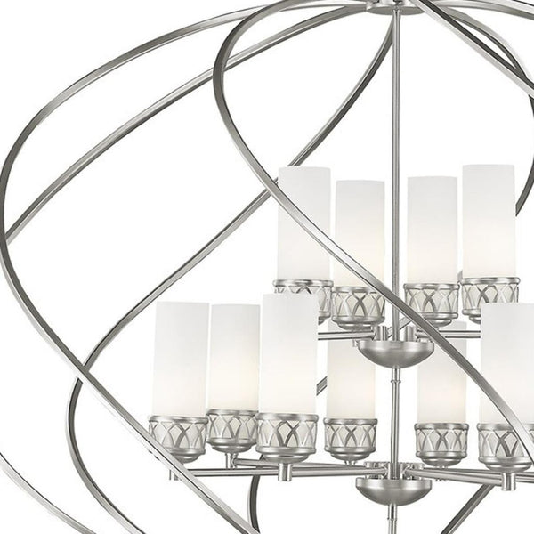 HomeRoots Twelve Stunning Dimmable Chandelier with Steel Shades – Modern Elegance for Dining & Living Spaces 687494