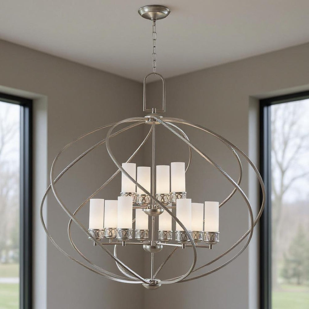 HomeRoots Twelve Stunning Dimmable Chandelier with Steel Shades – Modern Elegance for Dining & Living Spaces 687494
