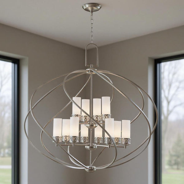 HomeRoots Twelve Stunning Dimmable Chandelier with Steel Shades – Modern Elegance for Dining & Living Spaces 687494