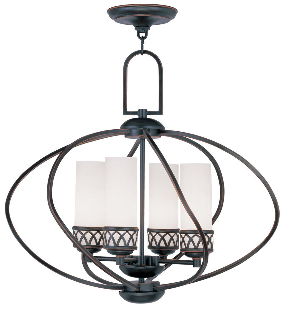 HomeRoots Four Light Dimmable Chandelier with Cylindrical Shades for Modern Living Spaces & Versatile Lighting 687495