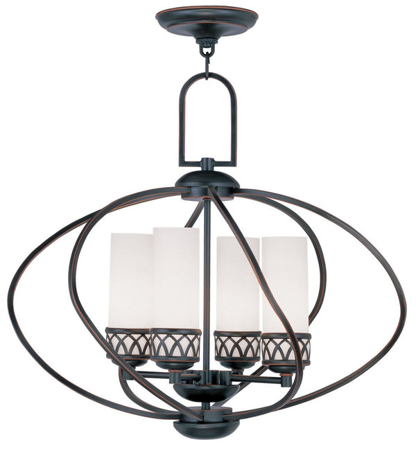 HomeRoots Four Light Dimmable Chandelier with Cylindrical Shades for Modern Living Spaces & Versatile Lighting 687495