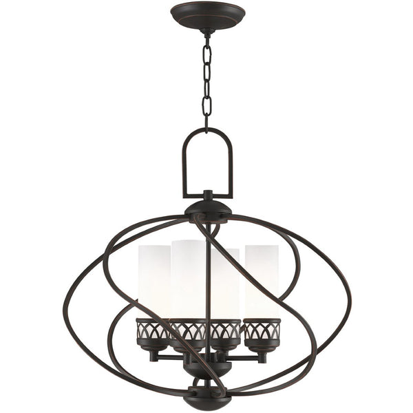 HomeRoots Four Light Dimmable Chandelier with Cylindrical Shades for Modern Living Spaces & Versatile Lighting 687495