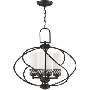 HomeRoots Four Light Dimmable Chandelier with Cylindrical Shades for Modern Living Spaces & Versatile Lighting 687495
