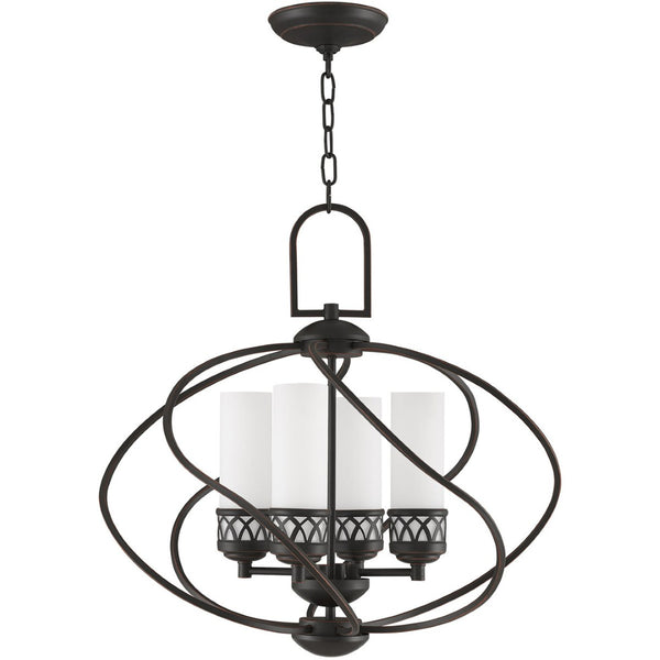 HomeRoots Four Light Dimmable Chandelier with Cylindrical Shades for Modern Living Spaces & Versatile Lighting 687495