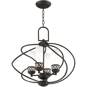 HomeRoots Four Light Dimmable Chandelier with Cylindrical Shades for Modern Living Spaces & Versatile Lighting 687495