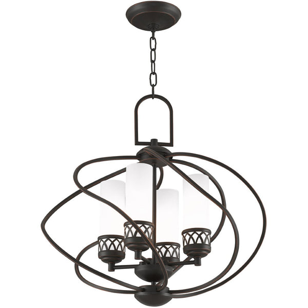 HomeRoots Four Light Dimmable Chandelier with Cylindrical Shades for Modern Living Spaces & Versatile Lighting 687495