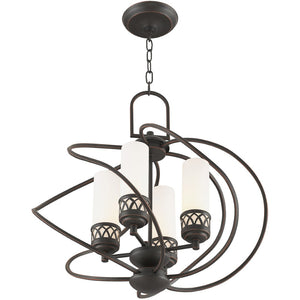 HomeRoots Four Light Dimmable Chandelier with Cylindrical Shades for Modern Living Spaces & Versatile Lighting 687495