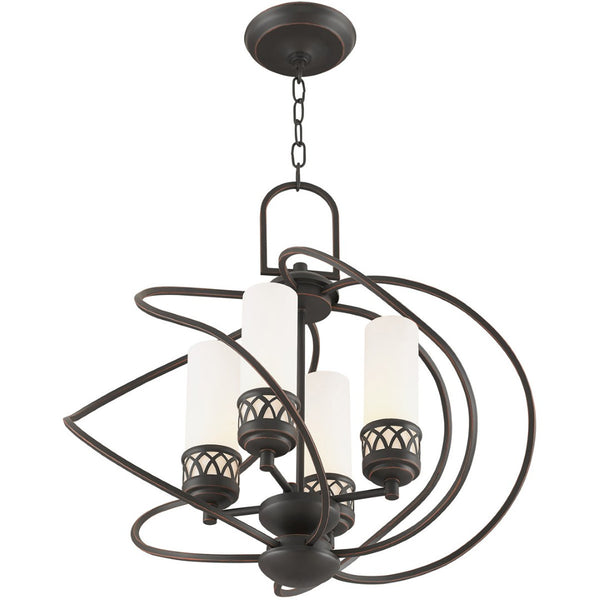 HomeRoots Four Light Dimmable Chandelier with Cylindrical Shades for Modern Living Spaces & Versatile Lighting 687495