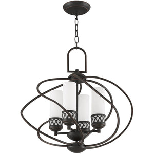 HomeRoots Four Light Dimmable Chandelier with Cylindrical Shades for Modern Living Spaces & Versatile Lighting 687495