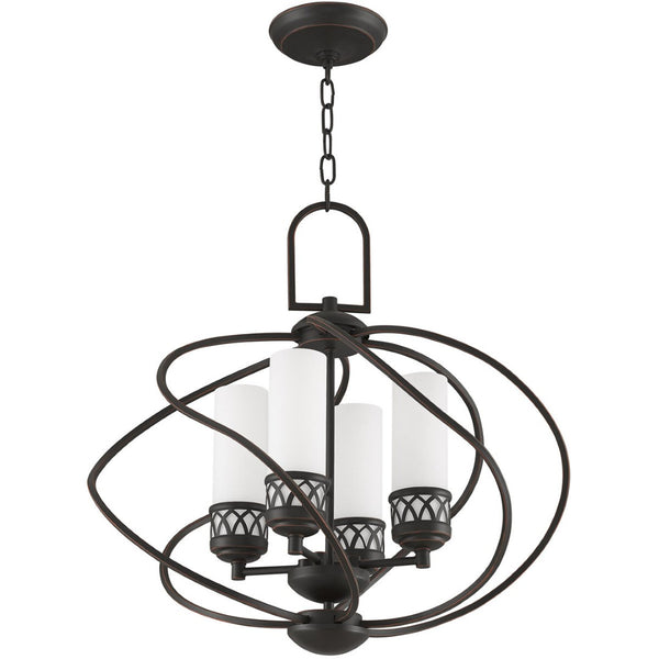 HomeRoots Four Light Dimmable Chandelier with Cylindrical Shades for Modern Living Spaces & Versatile Lighting 687495