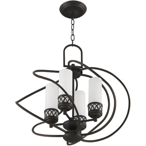 HomeRoots Four Light Dimmable Chandelier with Cylindrical Shades for Modern Living Spaces & Versatile Lighting 687495