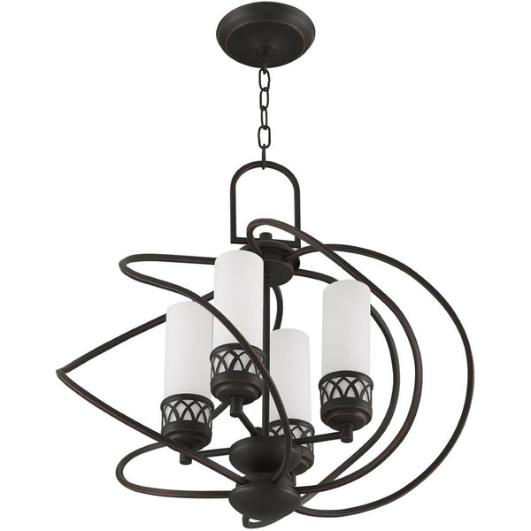 HomeRoots Four Light Dimmable Chandelier with Cylindrical Shades for Modern Living Spaces & Versatile Lighting 687495
