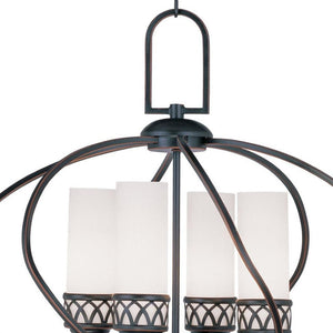 HomeRoots Four Light Dimmable Chandelier with Cylindrical Shades for Modern Living Spaces & Versatile Lighting 687495