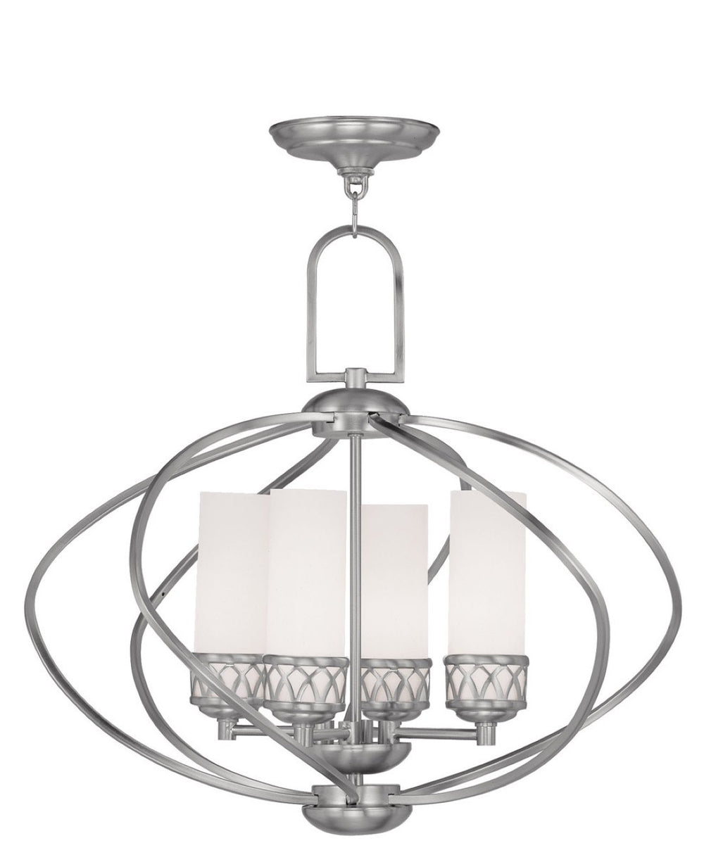 HomeRoots Four Light Dimmable Chandelier with Sleek Cylinder Shades for Modern Home Ambiance & Style 687496