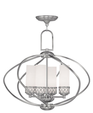 HomeRoots Four Light Dimmable Chandelier with Sleek Cylinder Shades for Modern Home Ambiance & Style 687496