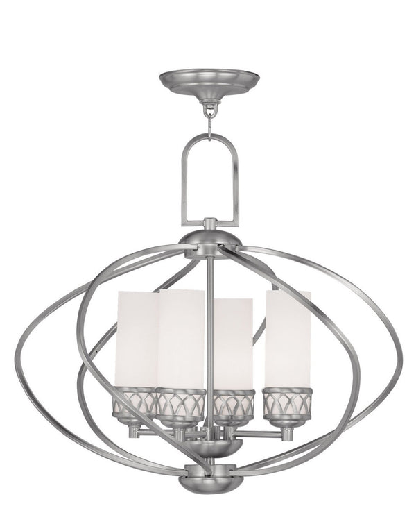 HomeRoots Four Light Dimmable Chandelier with Sleek Cylinder Shades for Modern Home Ambiance & Style 687496