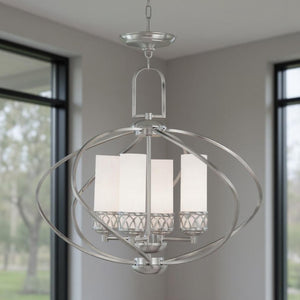 HomeRoots Four Light Dimmable Chandelier with Sleek Cylinder Shades for Modern Home Ambiance & Style 687496