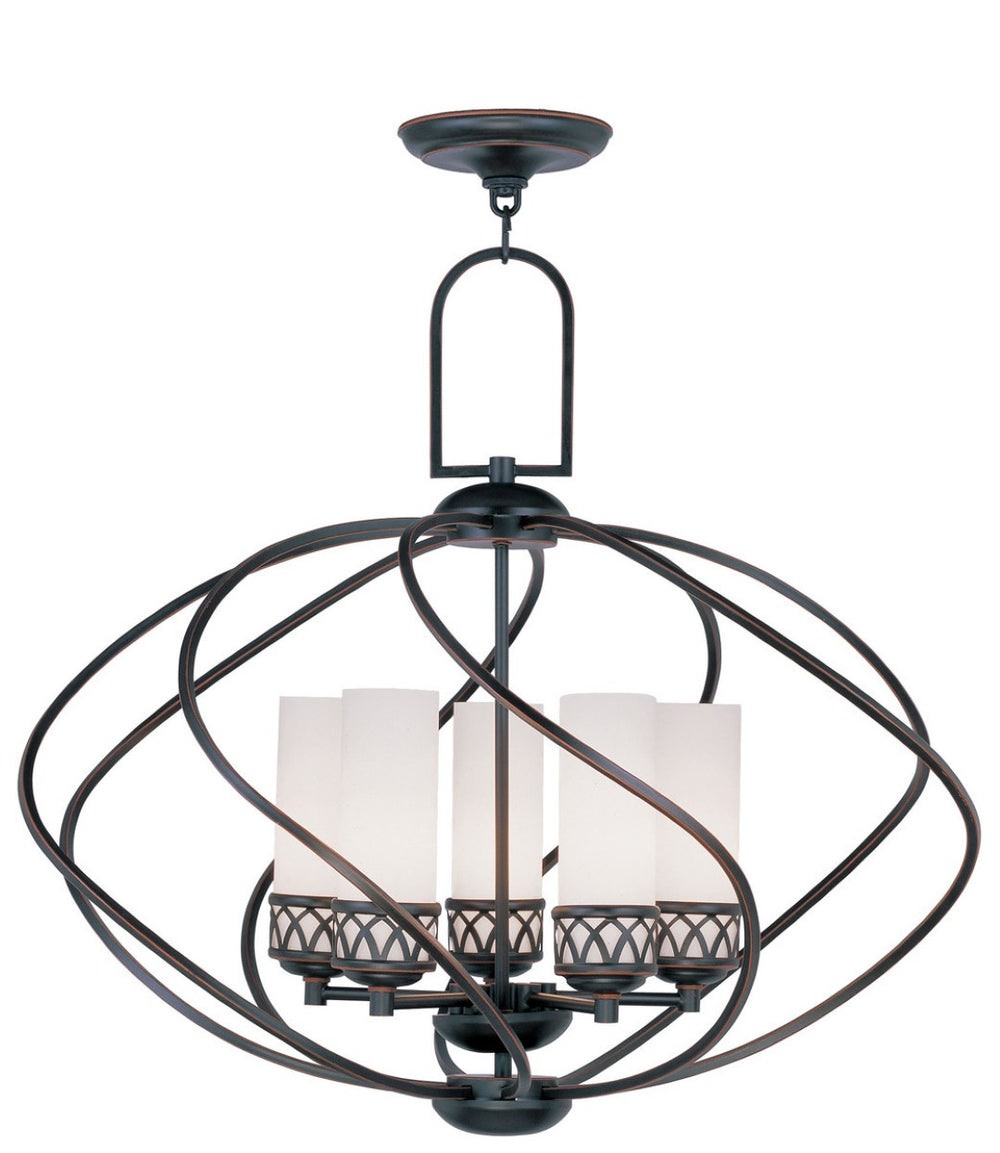 HomeRoots Five Light Dimmable Chandelier - Modern Cylinder Shades for Stylish Ambient Lighting in Any Room 687497
