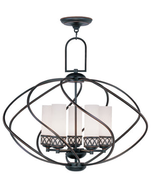 HomeRoots Five Light Dimmable Chandelier - Modern Cylinder Shades for Stylish Ambient Lighting in Any Room 687497