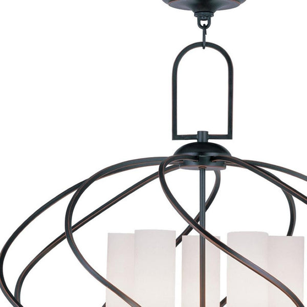 HomeRoots Five Light Dimmable Chandelier - Modern Cylinder Shades for Stylish Ambient Lighting in Any Room 687497