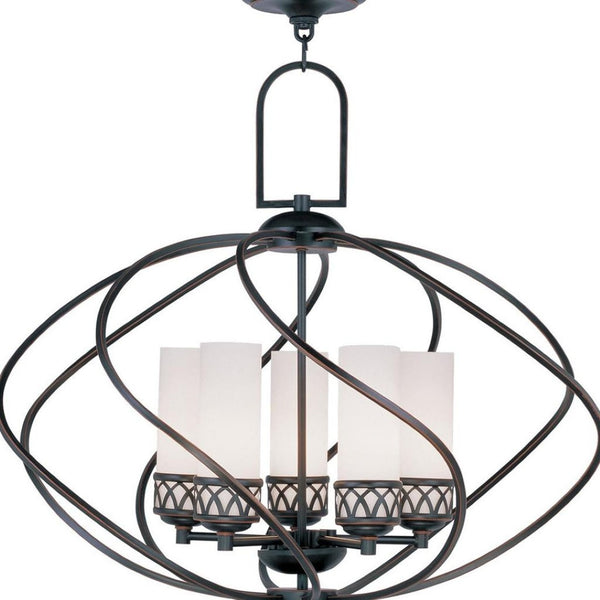 HomeRoots Five Light Dimmable Chandelier - Modern Cylinder Shades for Stylish Ambient Lighting in Any Room 687497