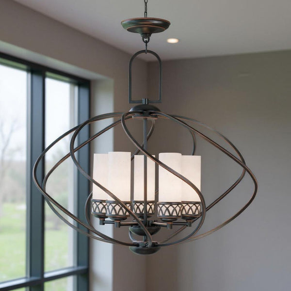HomeRoots Five Light Dimmable Chandelier - Modern Cylinder Shades for Stylish Ambient Lighting in Any Room 687497