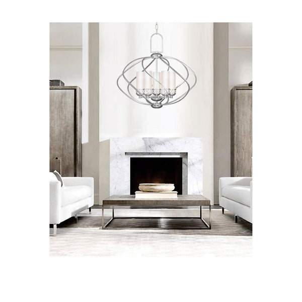 HomeRoots Five Light Dimmable Chandelier - Modern Cylindrical Shades for Stylish Illumination in Any Room 687498