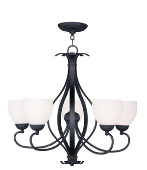 HomeRoots Black Five-Light Dimmable Chandelier - Modern Cylindrical Shades for Elegant Ambient Lighting 687499