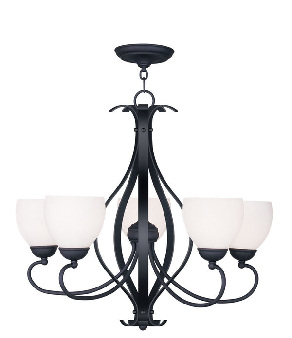 HomeRoots Black Five-Light Dimmable Chandelier - Modern Cylindrical Shades for Elegant Ambient Lighting 687499