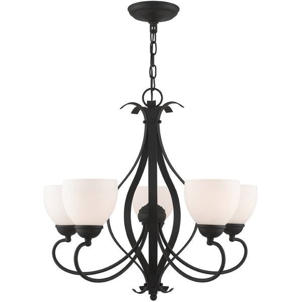 HomeRoots Black Five-Light Dimmable Chandelier - Modern Cylindrical Shades for Elegant Ambient Lighting 687499