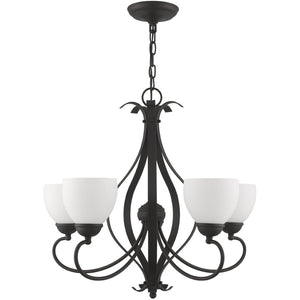 HomeRoots Black Five-Light Dimmable Chandelier - Modern Cylindrical Shades for Elegant Ambient Lighting 687499