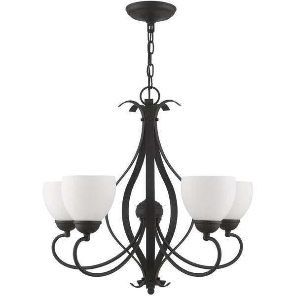 HomeRoots Black Five-Light Dimmable Chandelier - Modern Cylindrical Shades for Elegant Ambient Lighting 687499