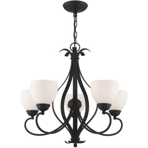 HomeRoots Black Five-Light Dimmable Chandelier - Modern Cylindrical Shades for Elegant Ambient Lighting 687499