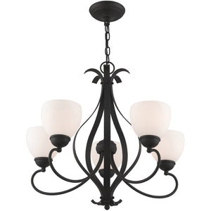 HomeRoots Black Five-Light Dimmable Chandelier - Modern Cylindrical Shades for Elegant Ambient Lighting 687499