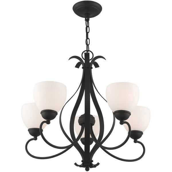 HomeRoots Black Five-Light Dimmable Chandelier - Modern Cylindrical Shades for Elegant Ambient Lighting 687499