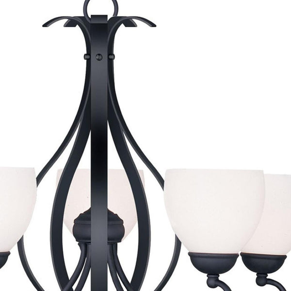 HomeRoots Black Five-Light Dimmable Chandelier - Modern Cylindrical Shades for Elegant Ambient Lighting 687499