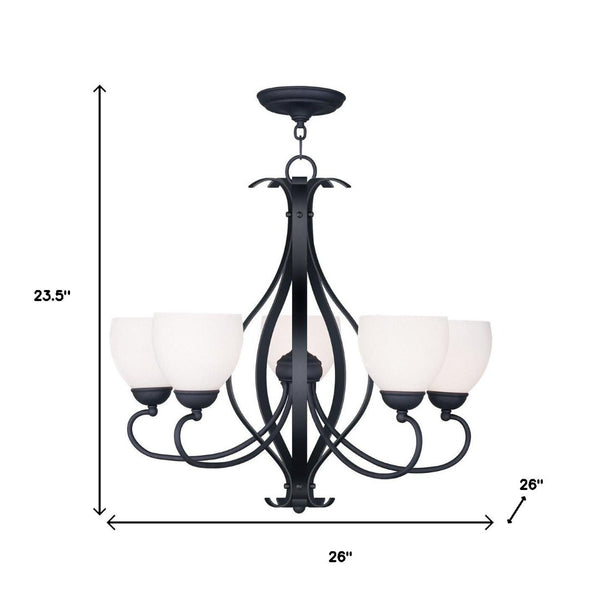 HomeRoots Black Five-Light Dimmable Chandelier - Modern Cylindrical Shades for Elegant Ambient Lighting 687499