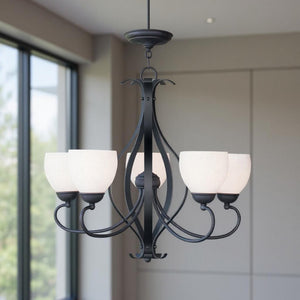 HomeRoots Black Five-Light Dimmable Chandelier - Modern Cylindrical Shades for Elegant Ambient Lighting 687499