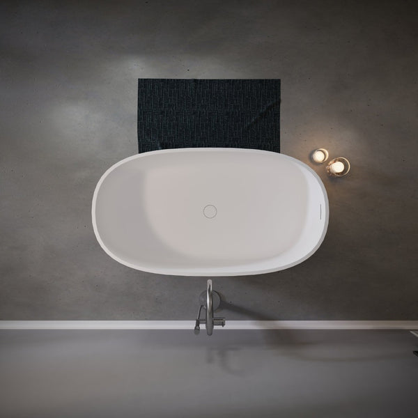 English Elm 47" Freestanding Stone Resin Soaking Tub Matte White Spa Bath for Small Bathrooms W1920P410096
