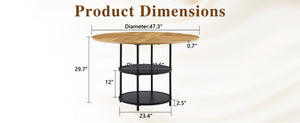 English Elm 47.3-inch Round Dining Table Two Tier Mdf Geometric Wood Black Seats Four W1151P428201