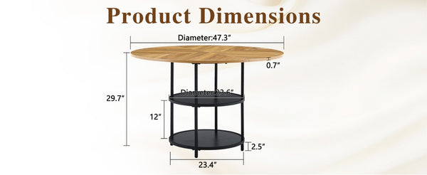 English Elm 47.3-inch Round Dining Table Two Tier Mdf Geometric Wood Black Seats Four W1151P428201