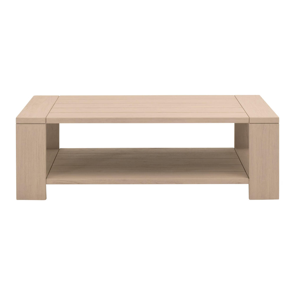 Essentials for Living Sur Outdoor Coffee Table Solid Teak Wood Washed Finish with Lower Shelf for Patio 6875.W-ET