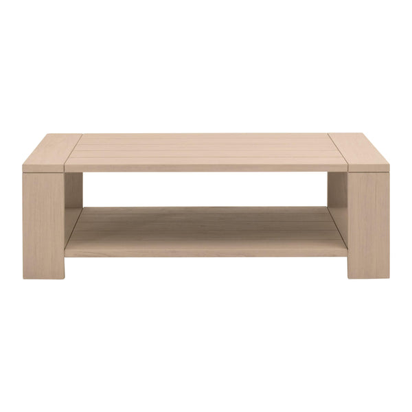 Essentials for Living Sur Outdoor Coffee Table Solid Teak Wood Washed Finish with Lower Shelf for Patio 6875.W-ET