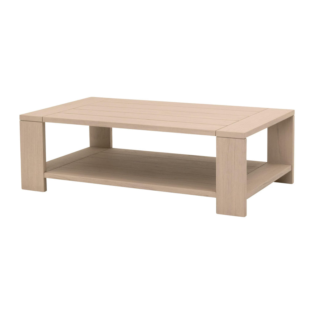 Essentials for Living Sur Outdoor Coffee Table Solid Teak Wood Washed Finish with Lower Shelf for Patio 6875.W-ET