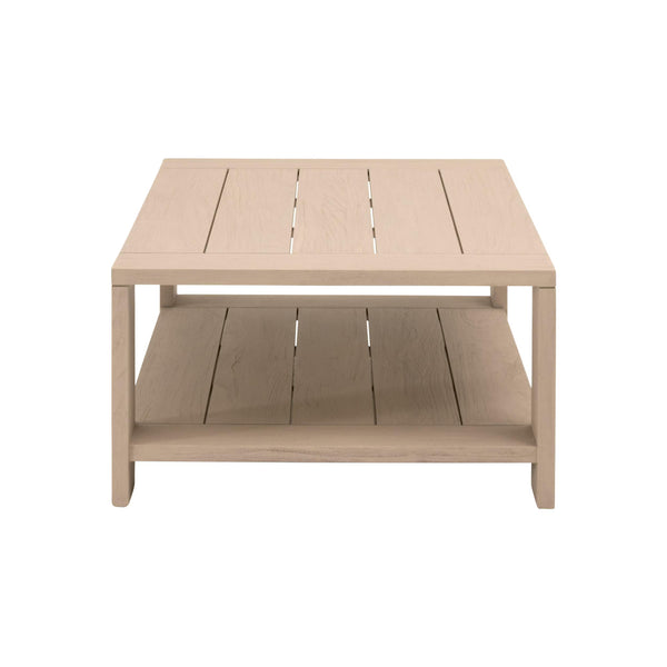 Essentials for Living Sur Outdoor Coffee Table Solid Teak Wood Washed Finish with Lower Shelf for Patio 6875.W-ET