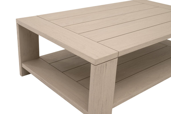 Essentials for Living Sur Outdoor Coffee Table Solid Teak Wood Washed Finish with Lower Shelf for Patio 6875.W-ET