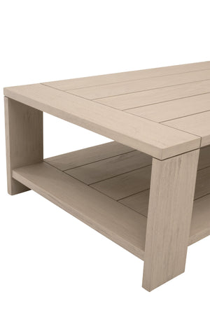 Essentials for Living Sur Outdoor Coffee Table Solid Teak Wood Washed Finish with Lower Shelf for Patio 6875.W-ET