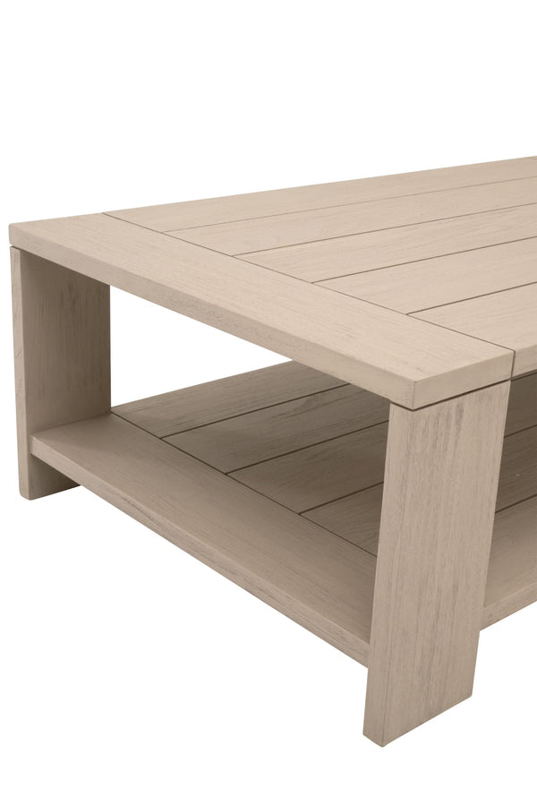 Essentials for Living Sur Outdoor Coffee Table Solid Teak Wood Washed Finish with Lower Shelf for Patio 6875.W-ET