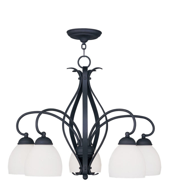 HomeRoots Black Five-Light Dimmable Chandelier with Sleek Cylinder Shades for Modern Home Elegance & Style 687500